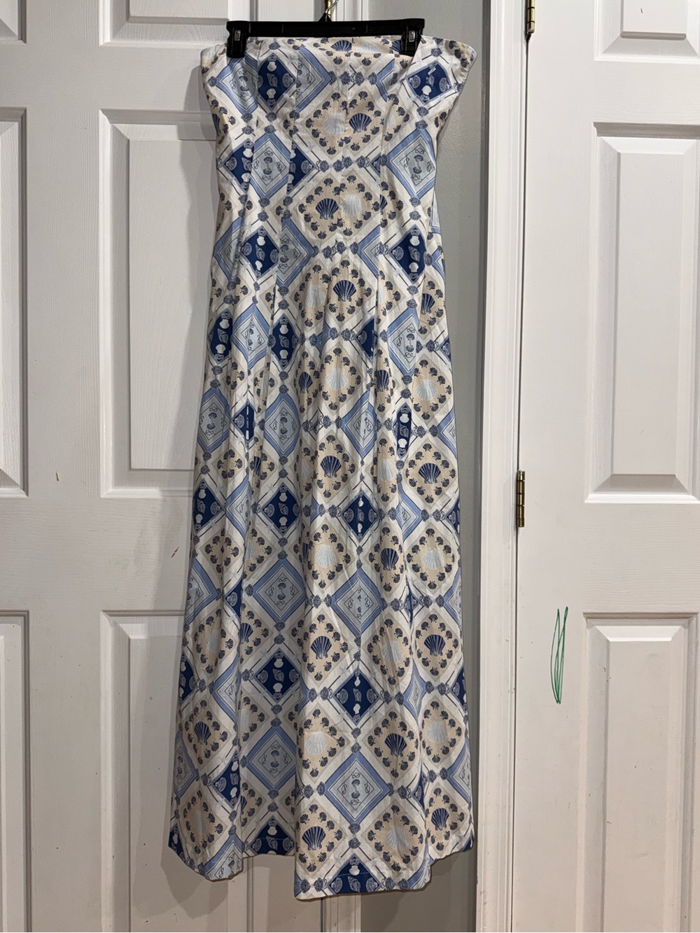 7 For All Mankind Strapless Blue and Cream Tile-Print Maxi Dress - Picture 2 of 4